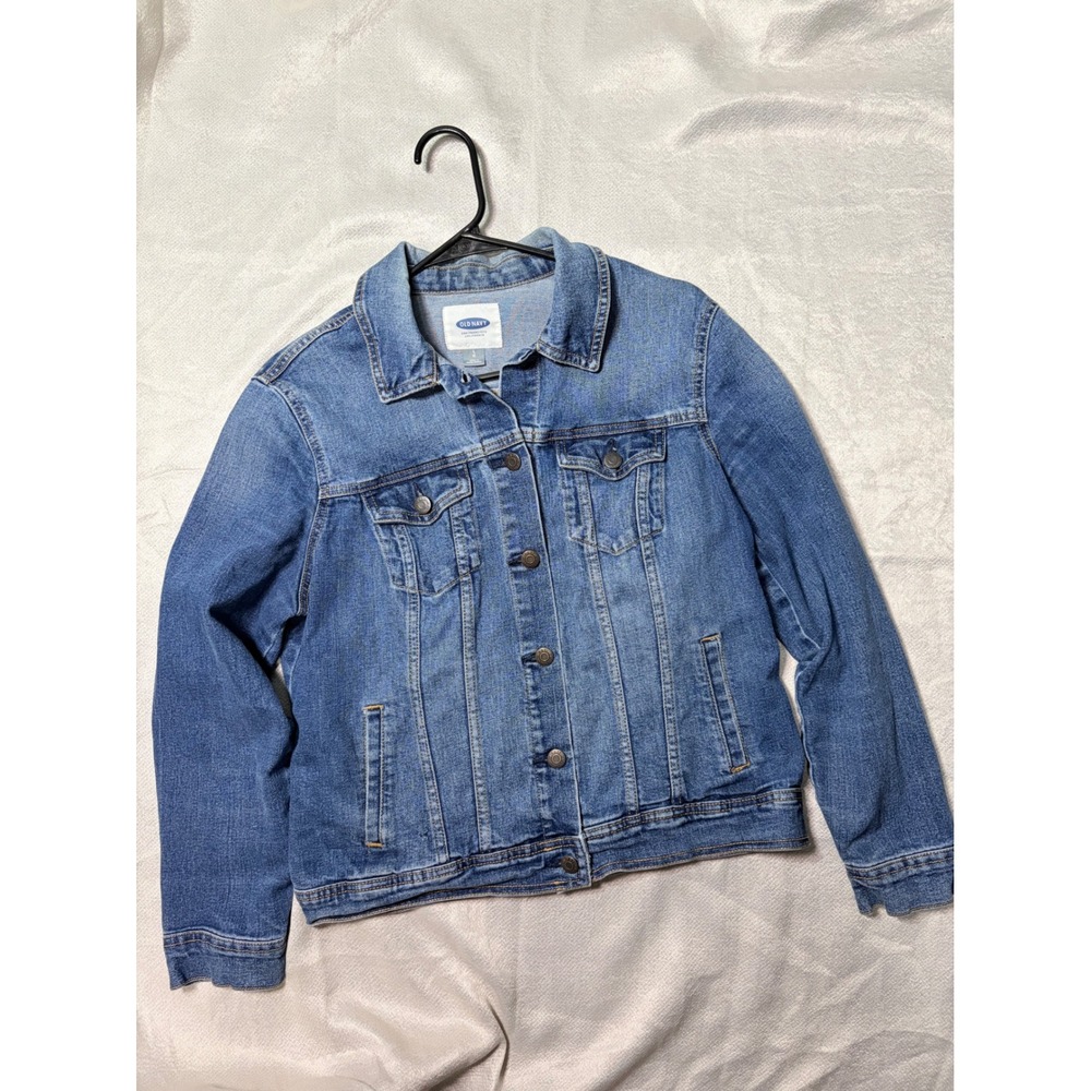 Old Navy Womens Medium Wash Denim Trucker Jacket Blue Size Large